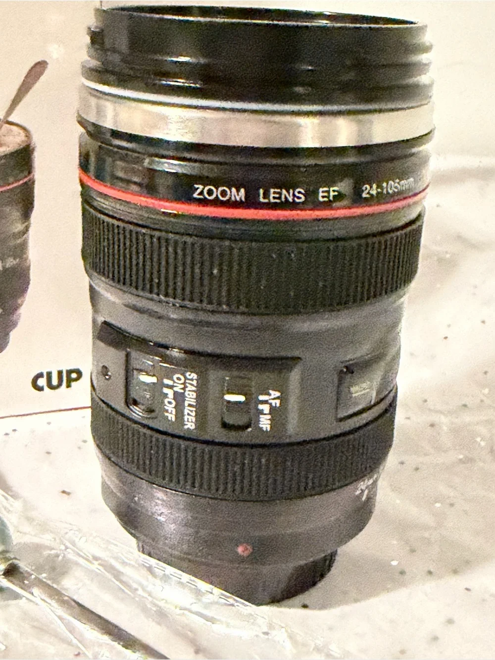 Canon-Style Black Camera Lens Coffee Cup - 24-105mm Design
